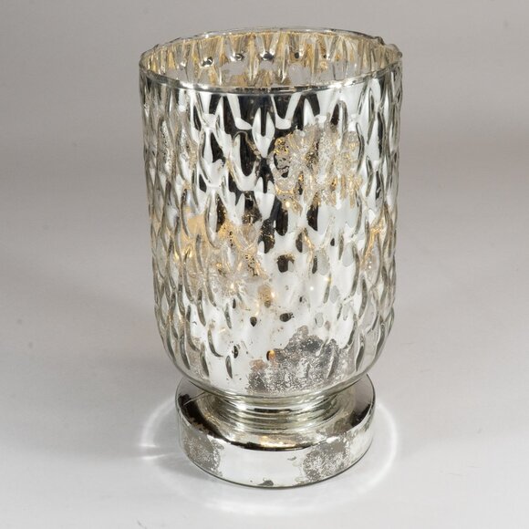 Mercury Glass Diamond-Shaped Design Hurricane Lamp/Candle Holder , 9" Tall - Picture 2 of 3